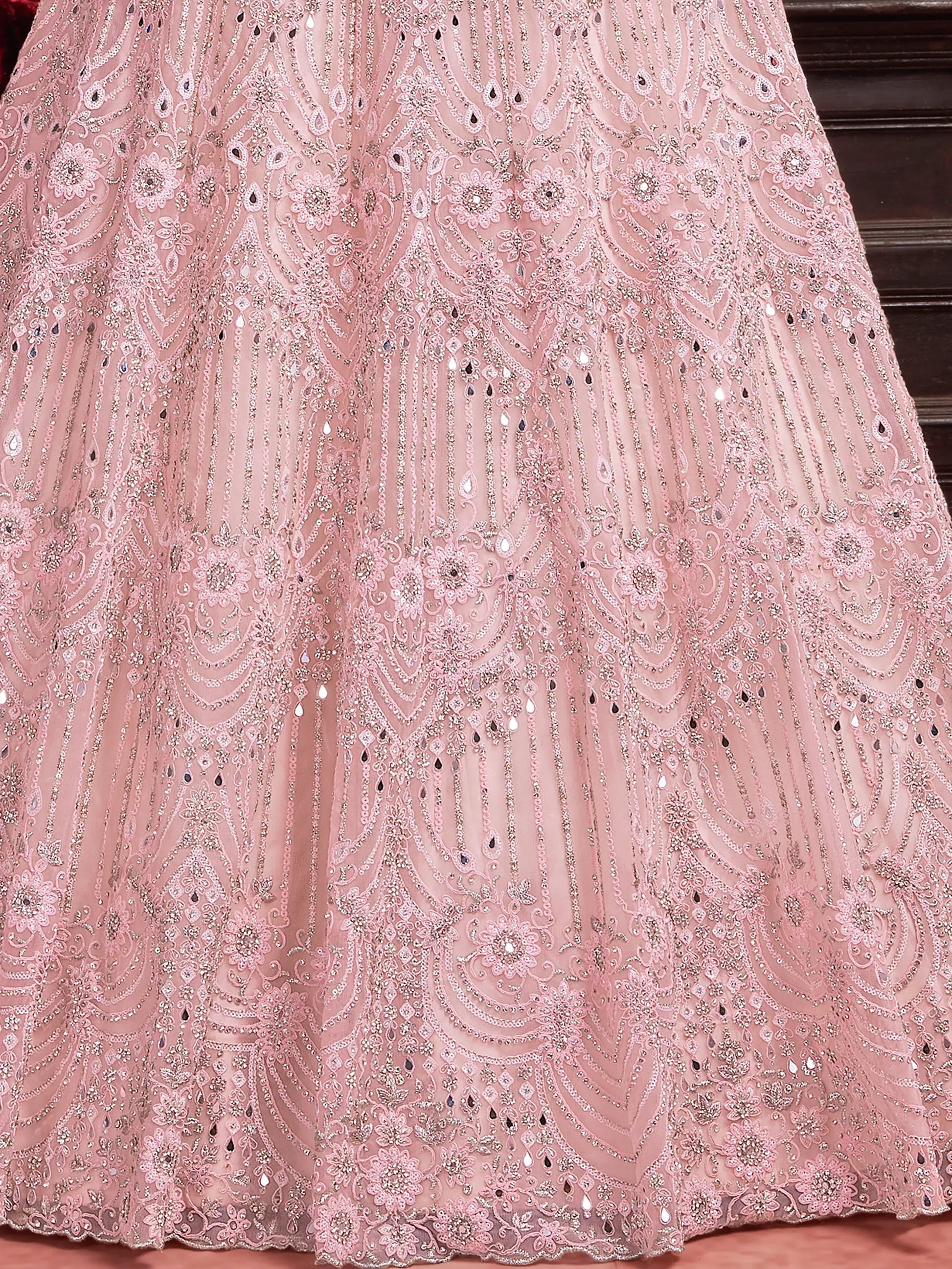 Alluring Baby Pink Sequins Net Bridesmaid Lehenga Choli With Dupatta - Zeel Clothing