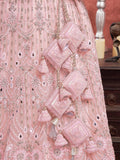 Alluring Baby Pink Sequins Net Bridesmaid Lehenga Choli With Dupatta - Zeel Clothing