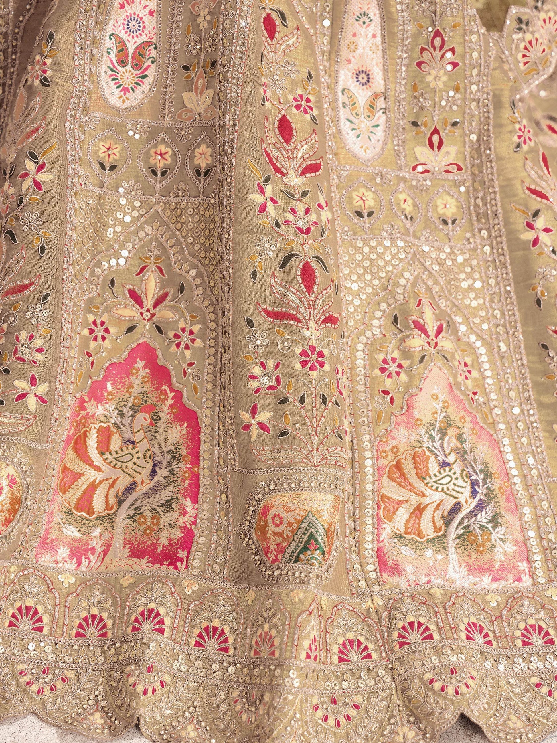 Alluring Beige Thread Work Banarasi Silk Bridesmaid Lehenga Choli - Zeel Clothing