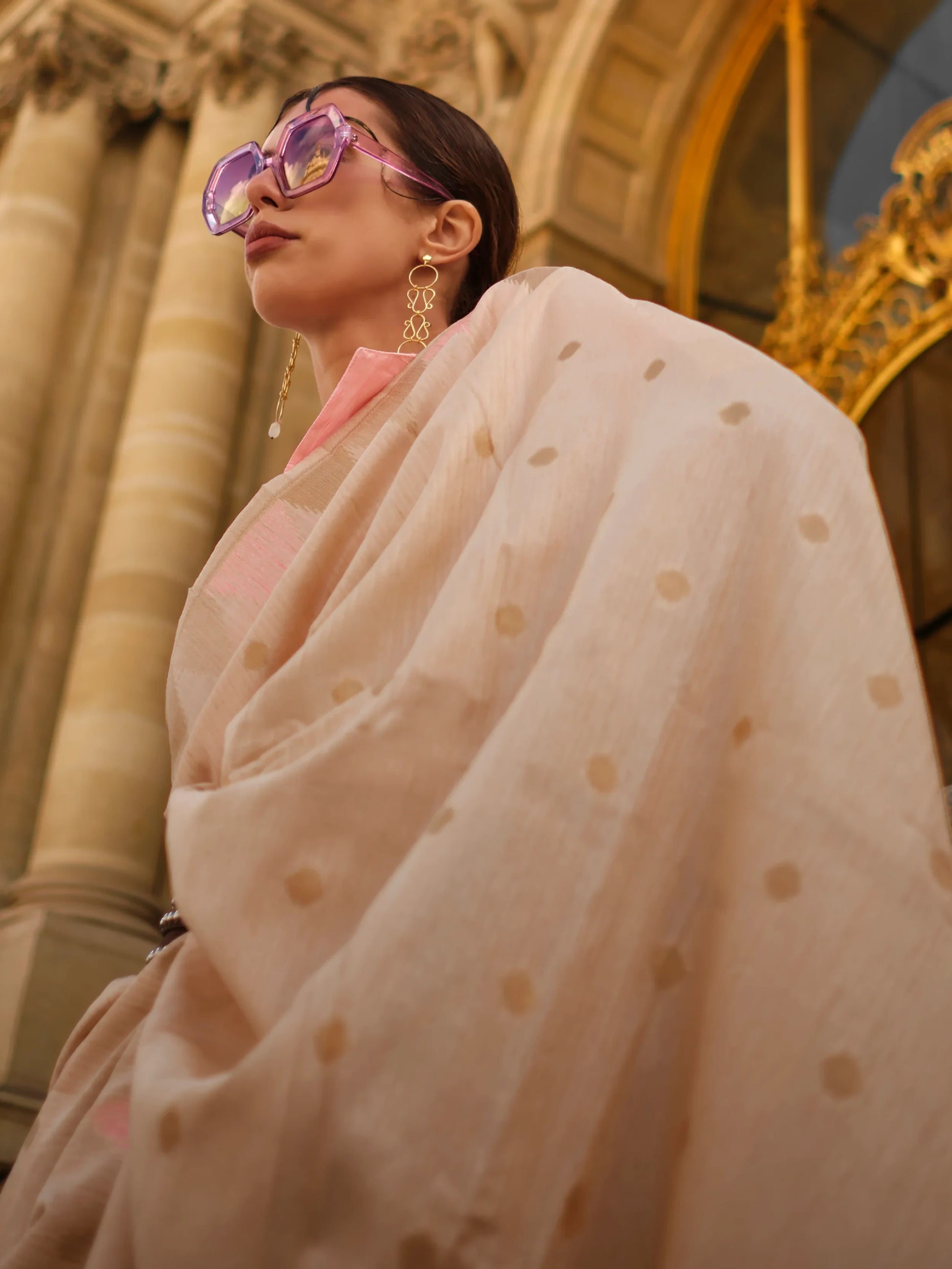 Alluring Beige Zari Weaving Silk Festive Wear Saree With Blouse - Zeel Clothing