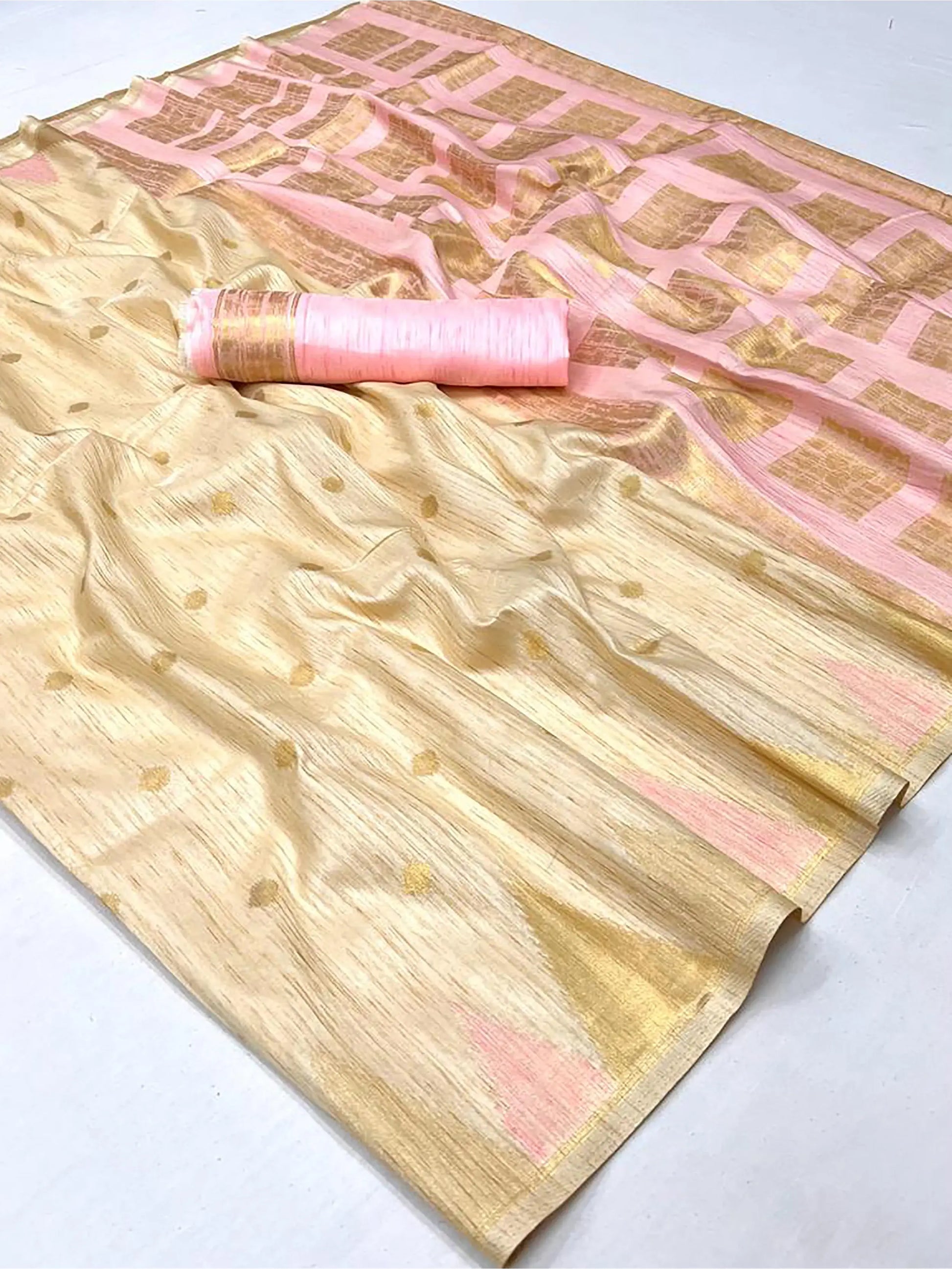 Alluring Beige Zari Weaving Silk Festive Wear Saree With Blouse - Zeel Clothing