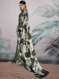 Alluring Black & White Digital Printed Satin Party Wear Saree - Zeel Clothing