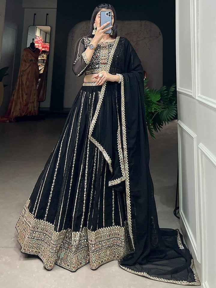 Alluring Black Embroidered Georgette Lehenga Choli With Dupatta