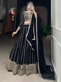 Alluring Black Embroidered Georgette Lehenga Choli With Dupatta - Zeel Clothing