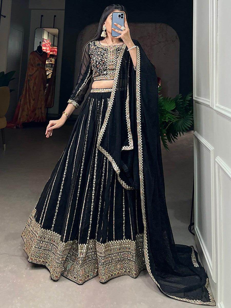 Alluring Black Embroidered Georgette Lehenga Choli With Dupatta - Zeel Clothing