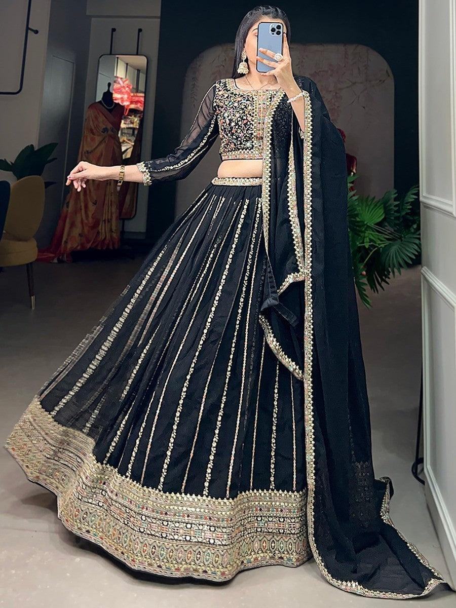 Alluring Black Embroidered Georgette Lehenga Choli With Dupatta