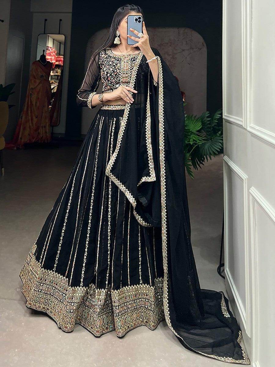 Alluring Black Embroidered Georgette Lehenga Choli With Dupatta - Zeel Clothing