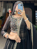 Alluring Black Embroidered Georgette Lehenga Choli With Dupatta - Zeel Clothing
