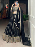 Alluring Black Embroidered Georgette Lehenga Choli With Dupatta - Zeel Clothing