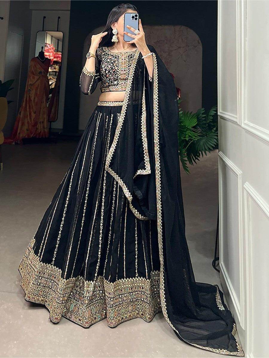 Alluring Black Embroidered Georgette Lehenga Choli With Dupatta - Zeel Clothing