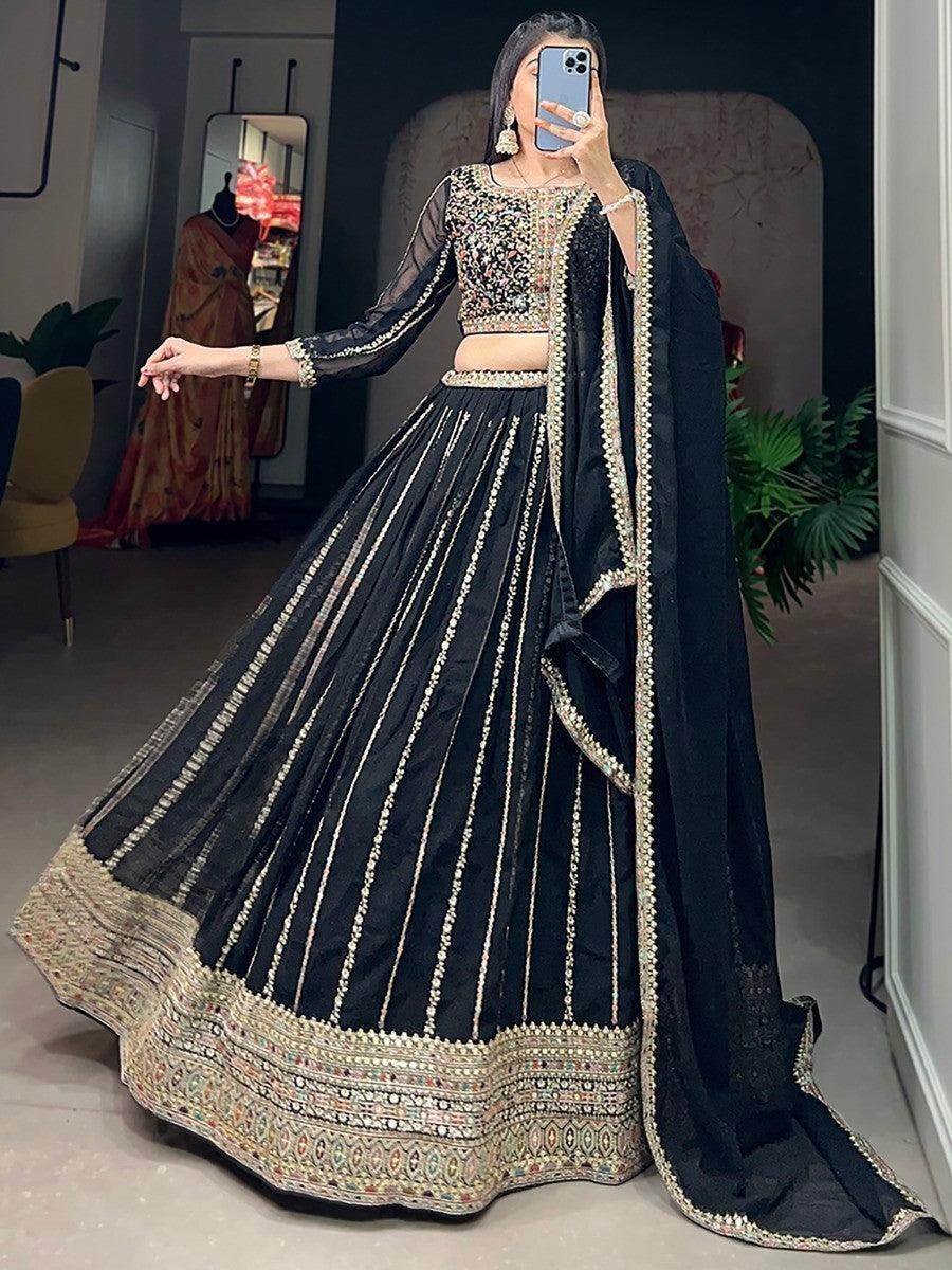 Alluring Black Embroidered Georgette Lehenga Choli With Dupatta - Zeel Clothing