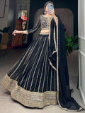 Alluring Black Embroidered Georgette Lehenga Choli With Dupatta - Zeel Clothing