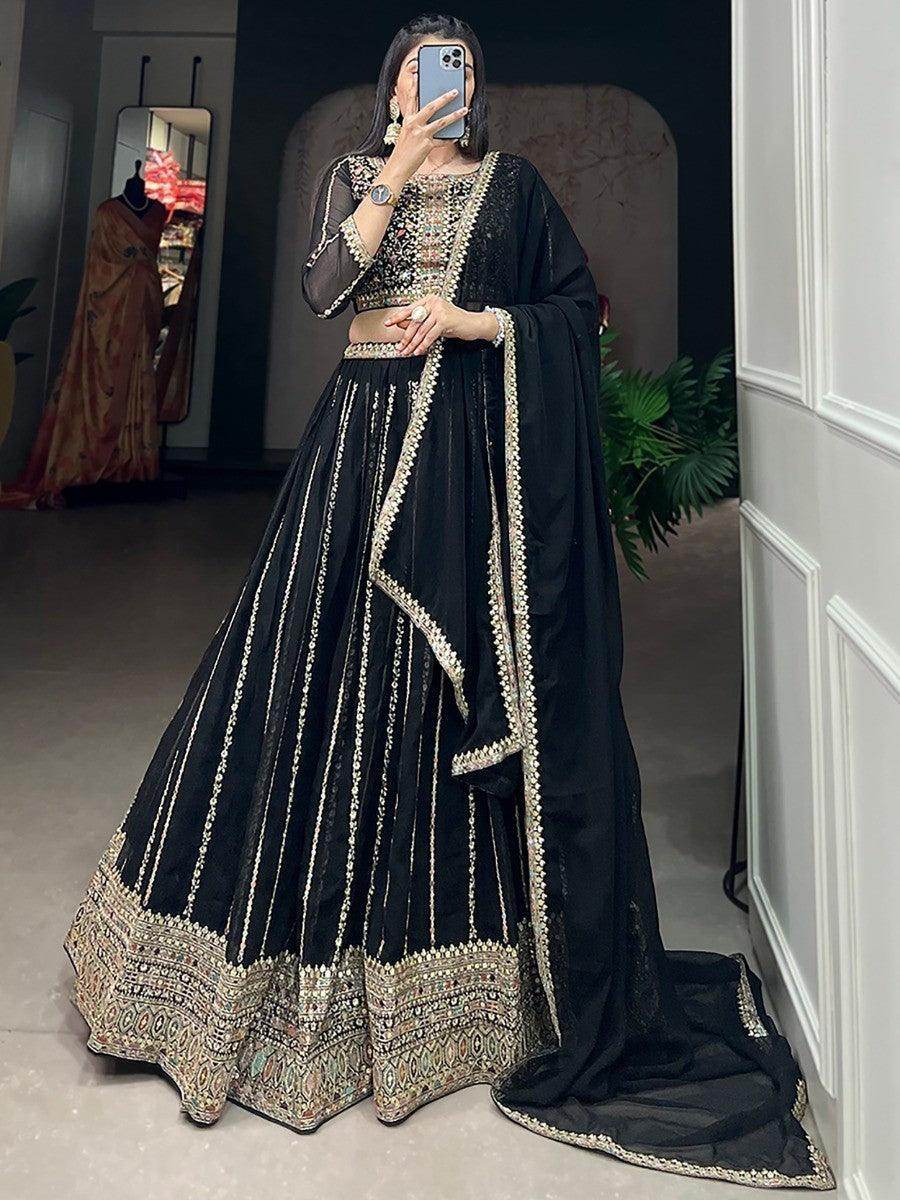 Alluring Black Embroidered Georgette Lehenga Choli With Dupatta - Zeel Clothing