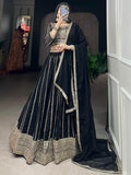 Alluring Black Embroidered Georgette Lehenga Choli With Dupatta - Zeel Clothing