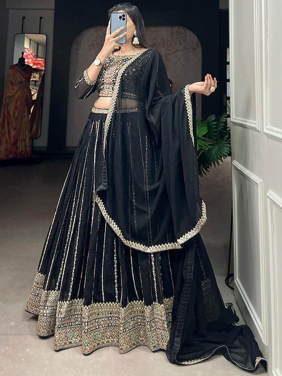 Alluring Black Embroidered Georgette Lehenga Choli With Dupatta - Zeel Clothing