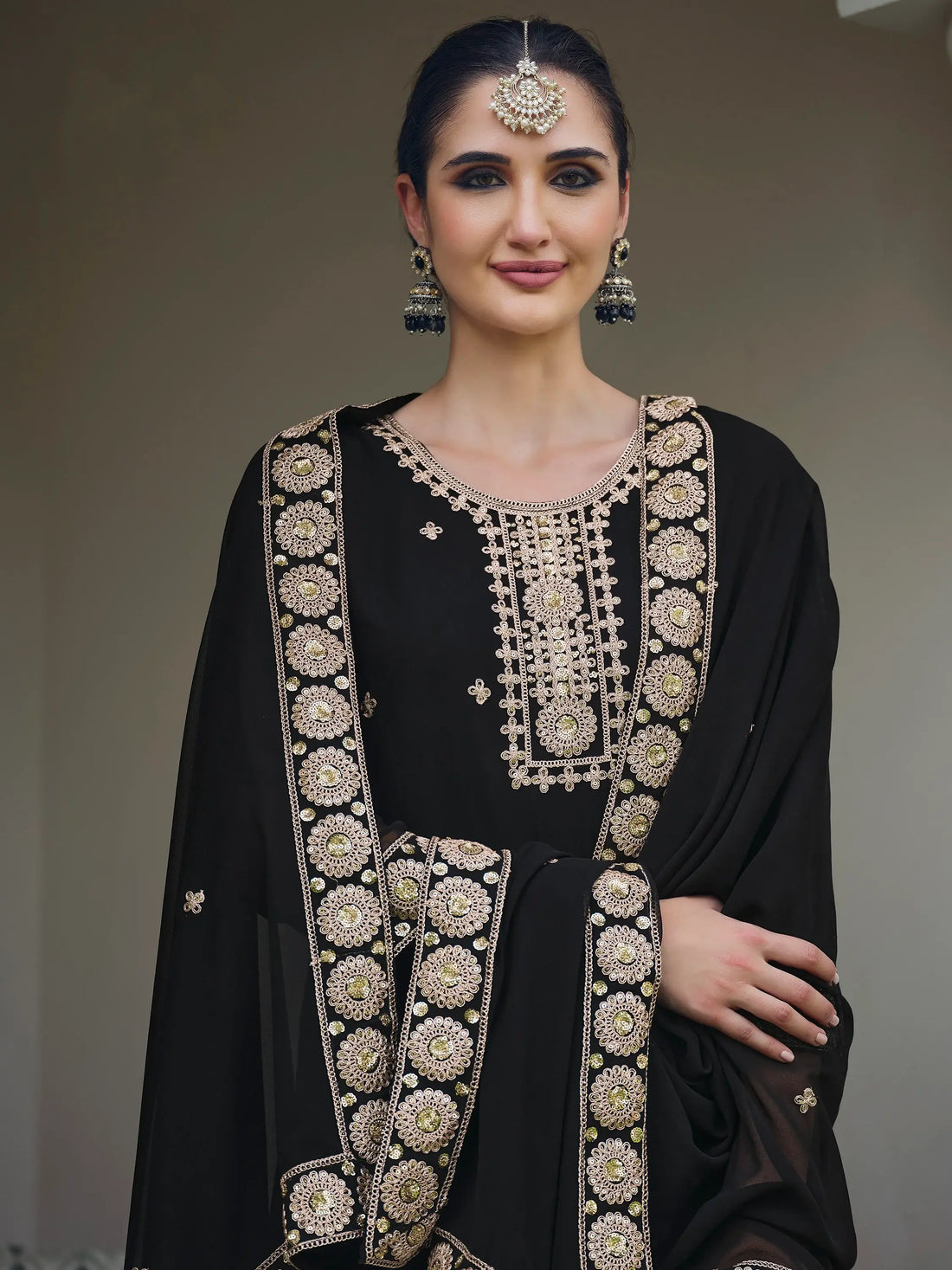 Alluring Black Embroidered Georgette Palazzo Suit With Dupatta - Zeel Clothing
