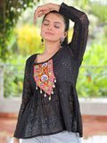 Alluring Black Gamthi Work Georgette Navratri Special Peplum Style Top - Zeel Clothing