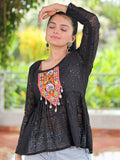 Alluring Black Gamthi Work Georgette Navratri Special Peplum Style Top - Zeel Clothing