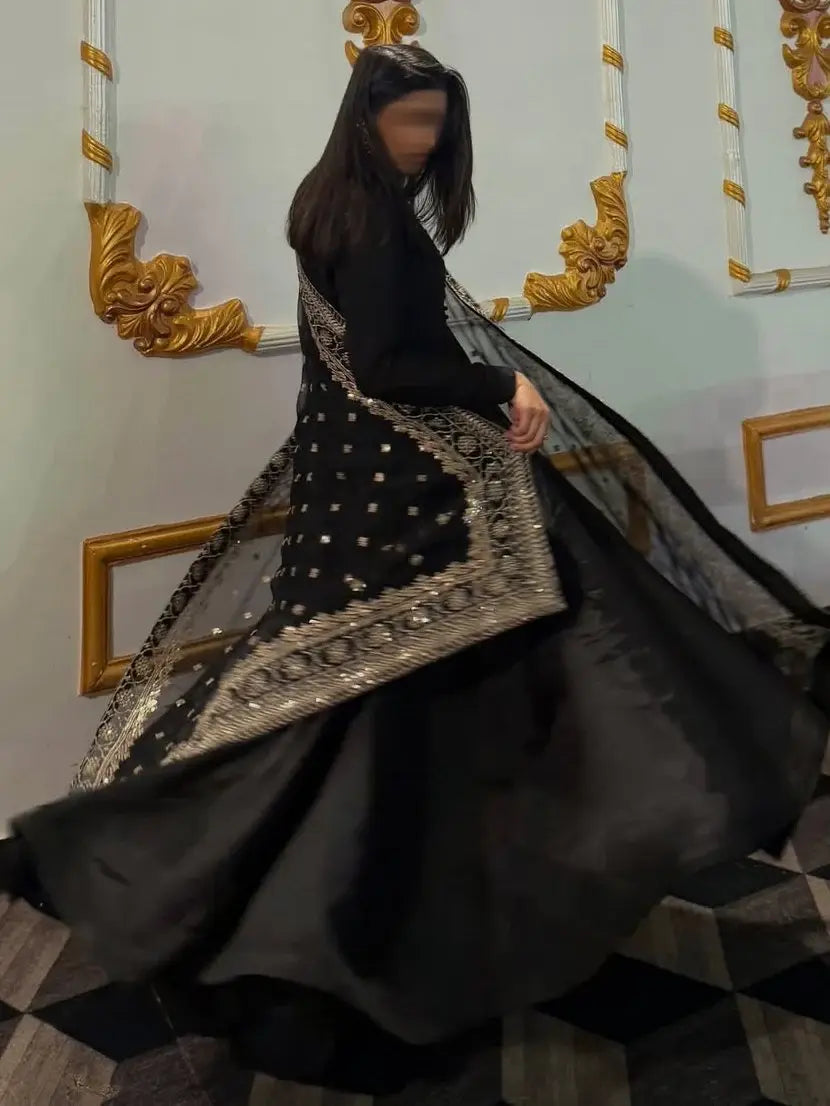 Alluring Black Georgette Party Wear Anarkali Suit With Embroidered Dupatta - Zeel Clothing
