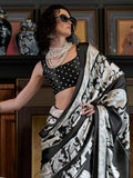 Alluring Black Kalamkari Print Satin Traditional Saree With Blouse - Zeel Clothing