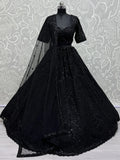 Alluring Black Pearl Work Net Reception Wear Lehenga Choli With Dupatta - Zeel Clothing