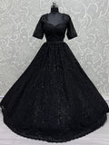 Alluring Black Pearl Work Net Reception Wear Lehenga Choli With Dupatta - Zeel Clothing