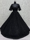 Alluring Black Pearl Work Net Reception Wear Lehenga Choli With Dupatta - Zeel Clothing