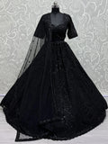Alluring Black Pearl Work Net Reception Wear Lehenga Choli With Dupatta - Zeel Clothing