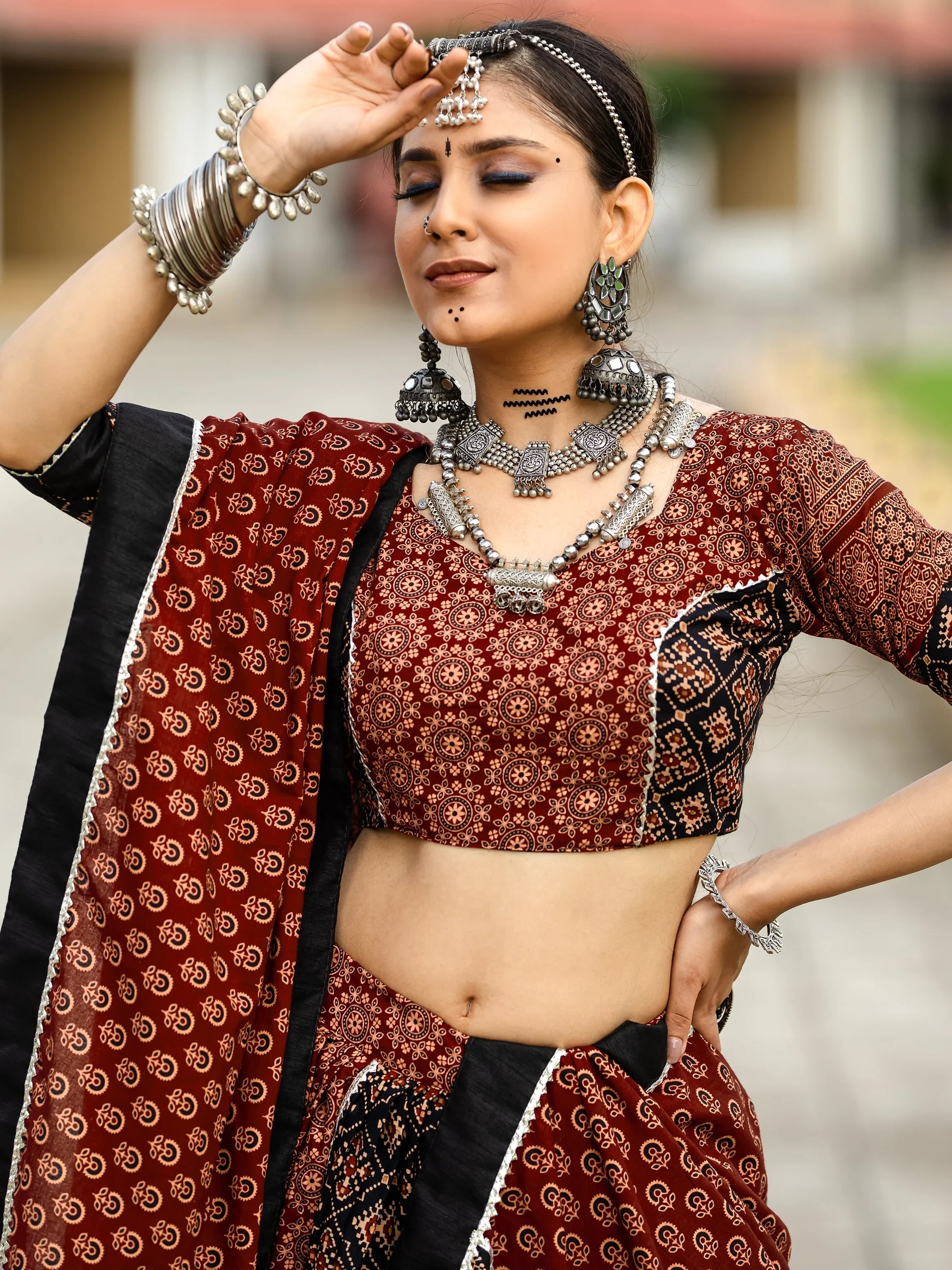 Alluring Black Printed Cotton Navratri Lehenga Choli With Dupatta - Zeel Clothing