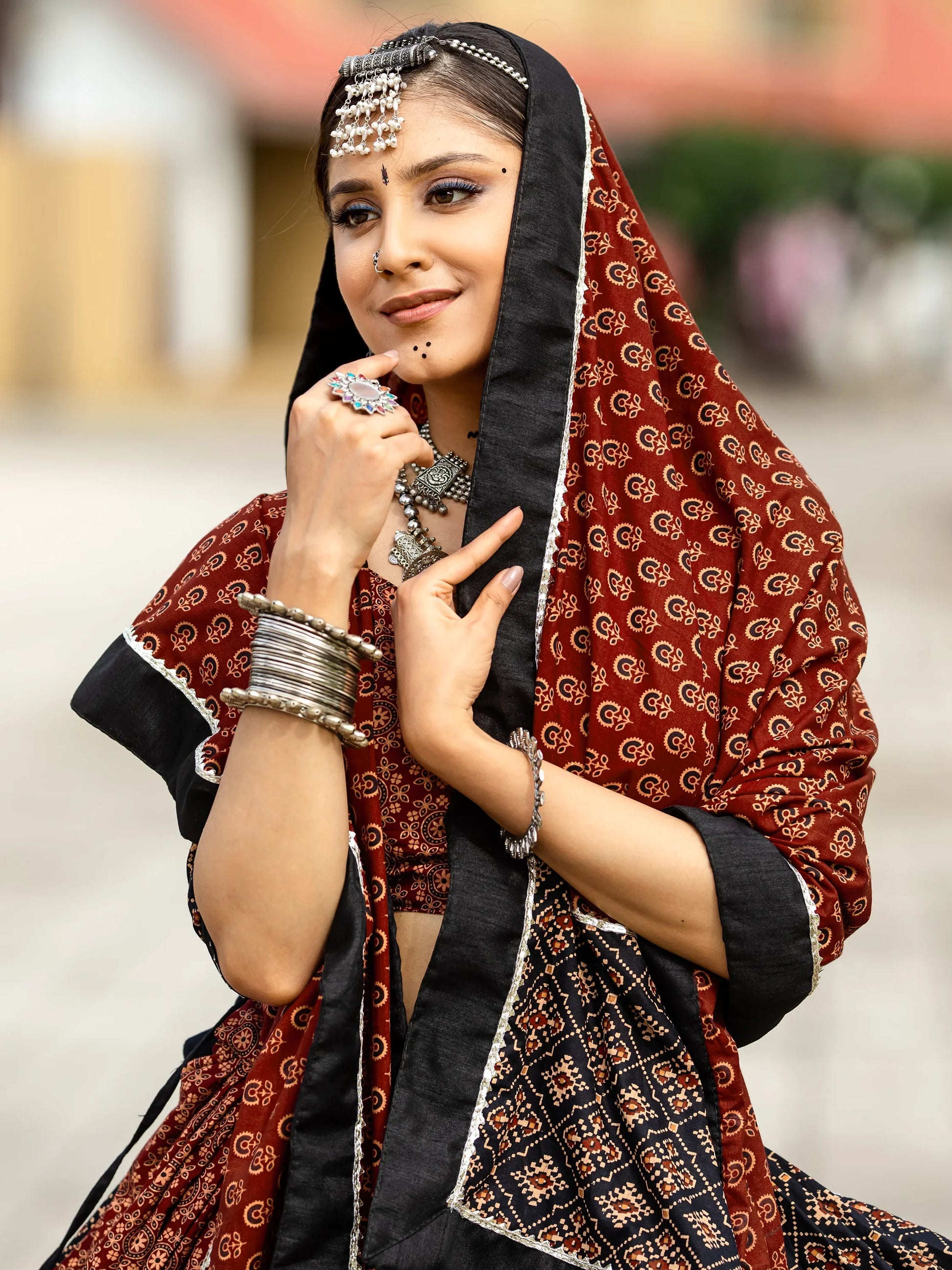 Alluring Black Printed Cotton Navratri Lehenga Choli With Dupatta - Zeel Clothing