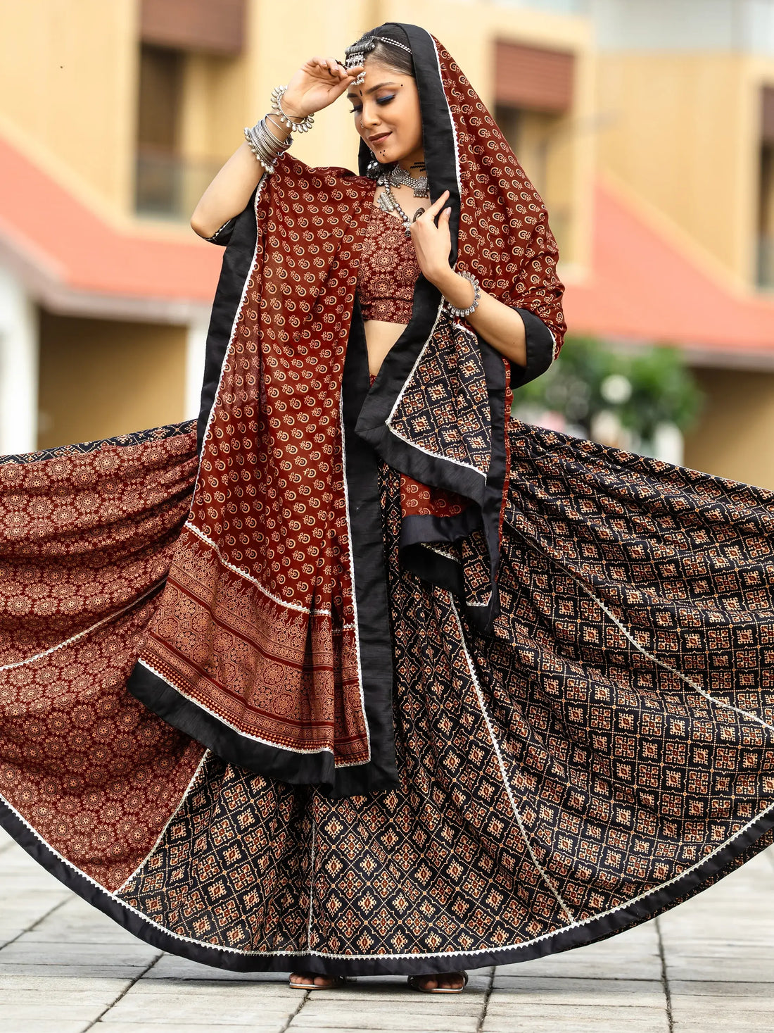 Alluring Black Printed Cotton Navratri Lehenga Choli With Dupatta - Zeel Clothing