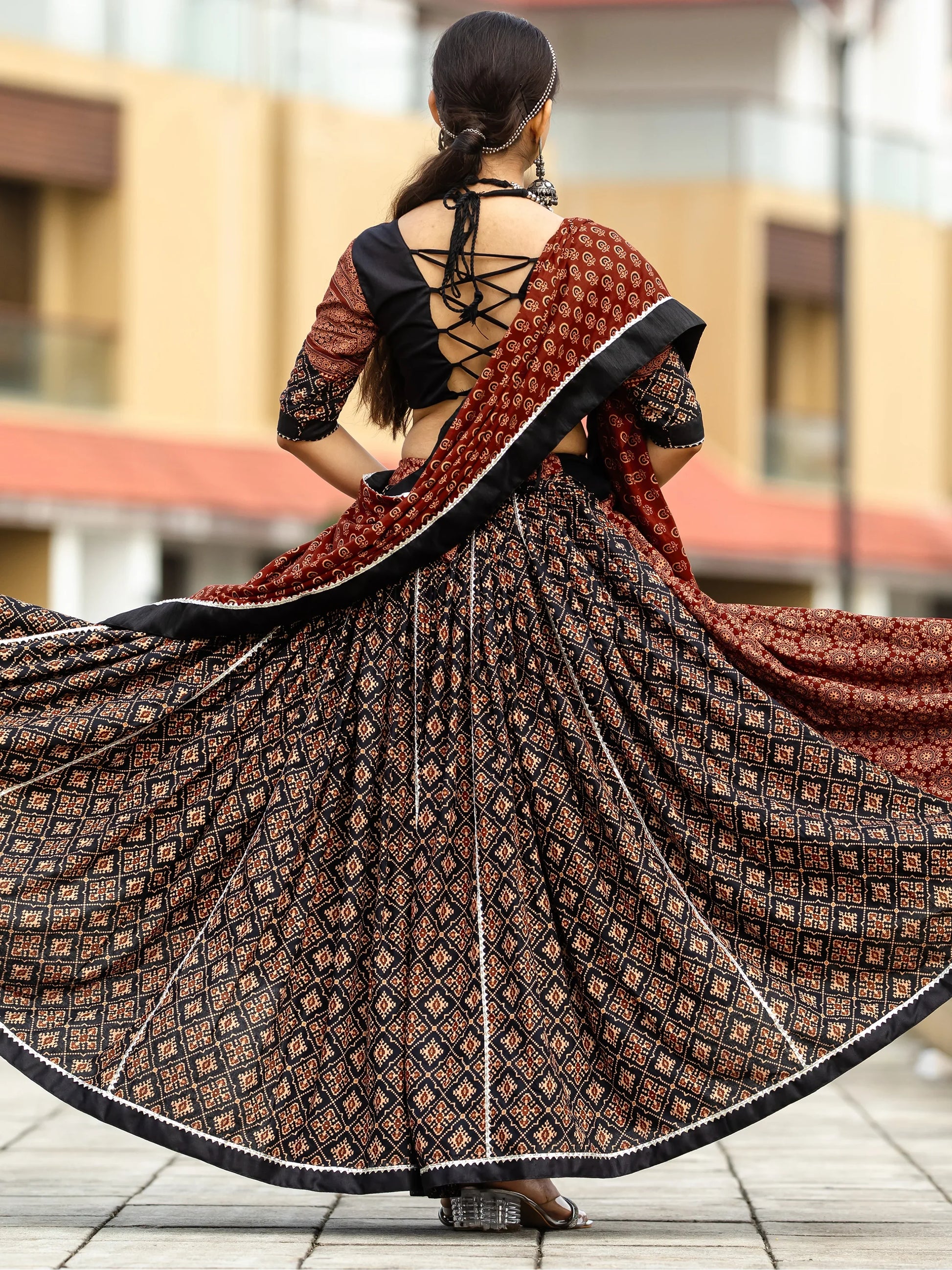 Alluring Black Printed Cotton Navratri Lehenga Choli With Dupatta - Zeel Clothing