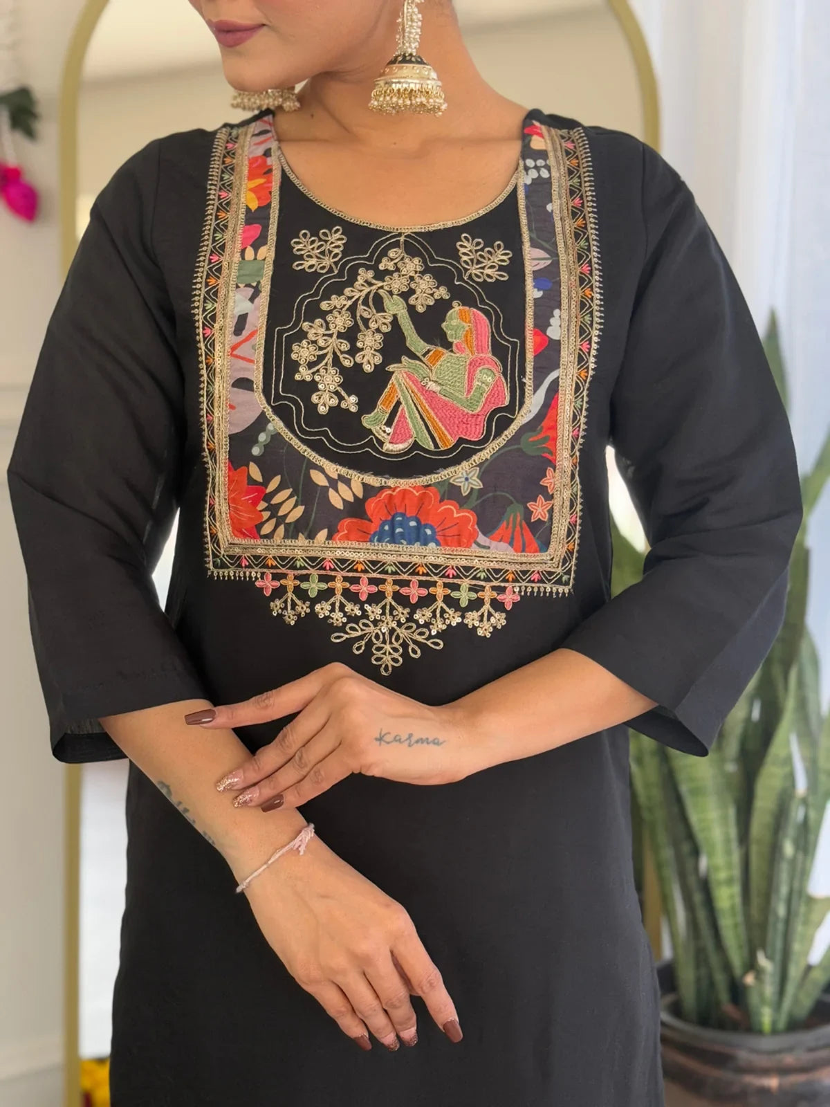 Alluring Black Sequins Chanderi Festive Wear Pant Suit With Printed Dupatta - Zeel Clothing