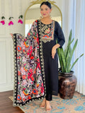 Alluring Black Sequins Chanderi Festive Wear Pant Suit With Printed Dupatta - Zeel Clothing