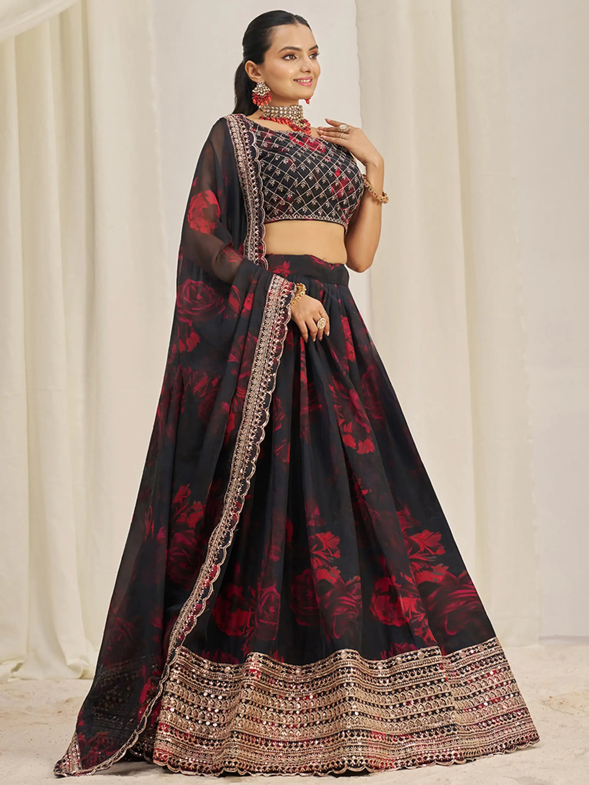 Alluring Black Sequins Organza Lehenga Choli With Dupatta - Zeel Clothing