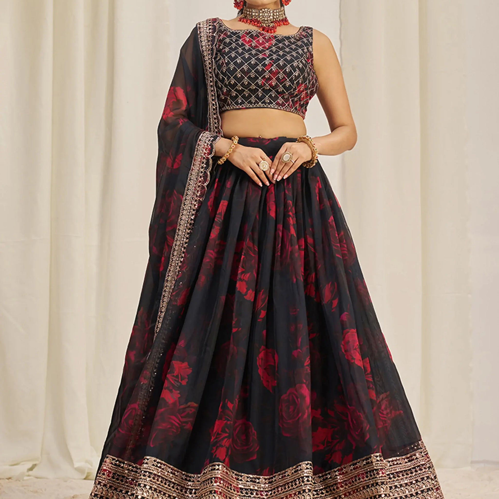 Alluring Black Sequins Organza Lehenga Choli With Dupatta - Zeel Clothing