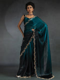 Alluring Blue Border Work Satin Bollywood Saree With Blouse - Zeel Clothing