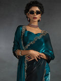 Alluring Blue Border Work Satin Bollywood Saree With Blouse - Zeel Clothing