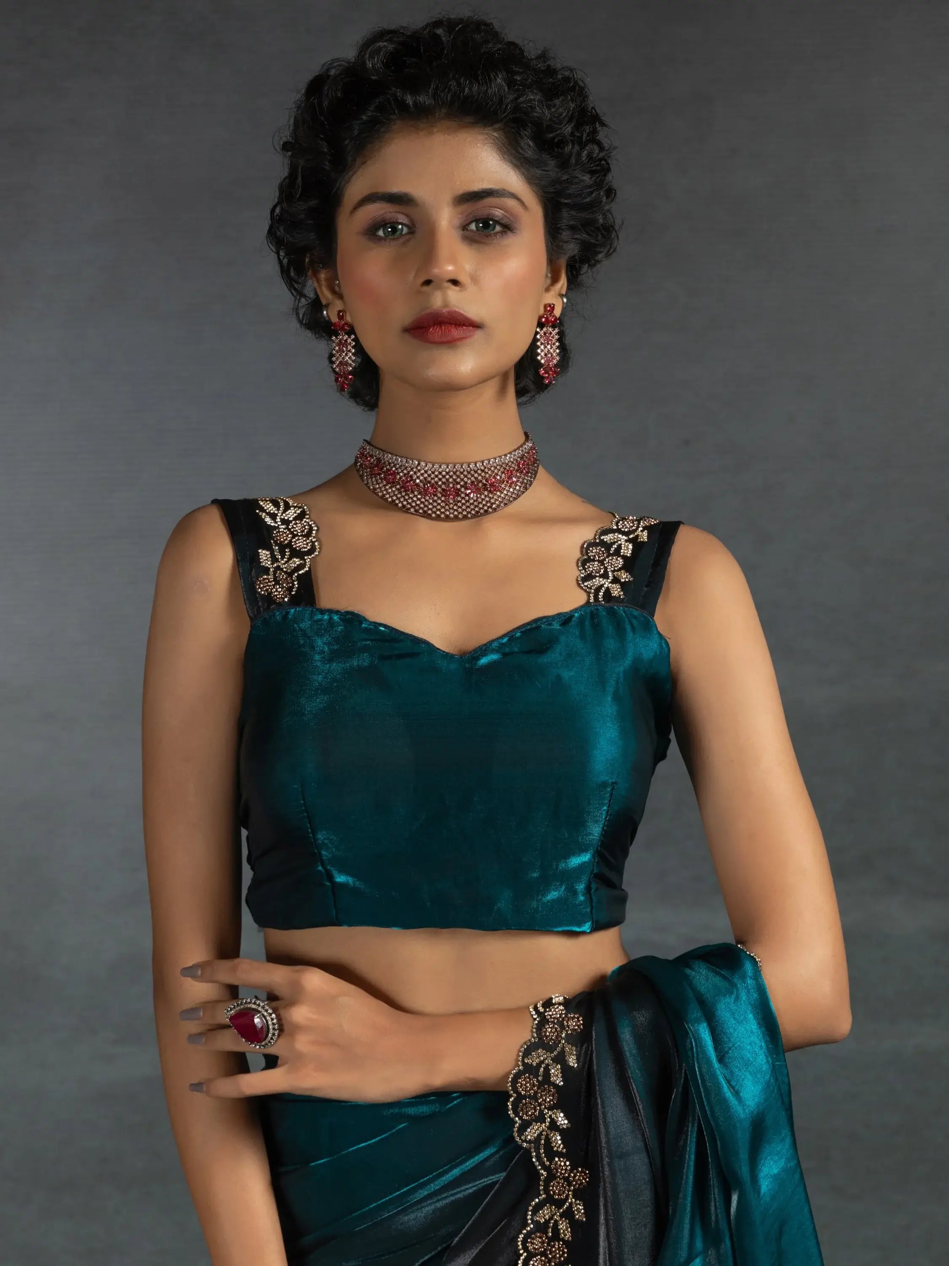 Alluring Blue Border Work Satin Bollywood Saree With Blouse - Zeel Clothing
