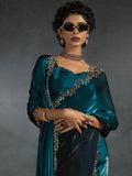 Alluring Blue Border Work Satin Bollywood Saree With Blouse - Zeel Clothing