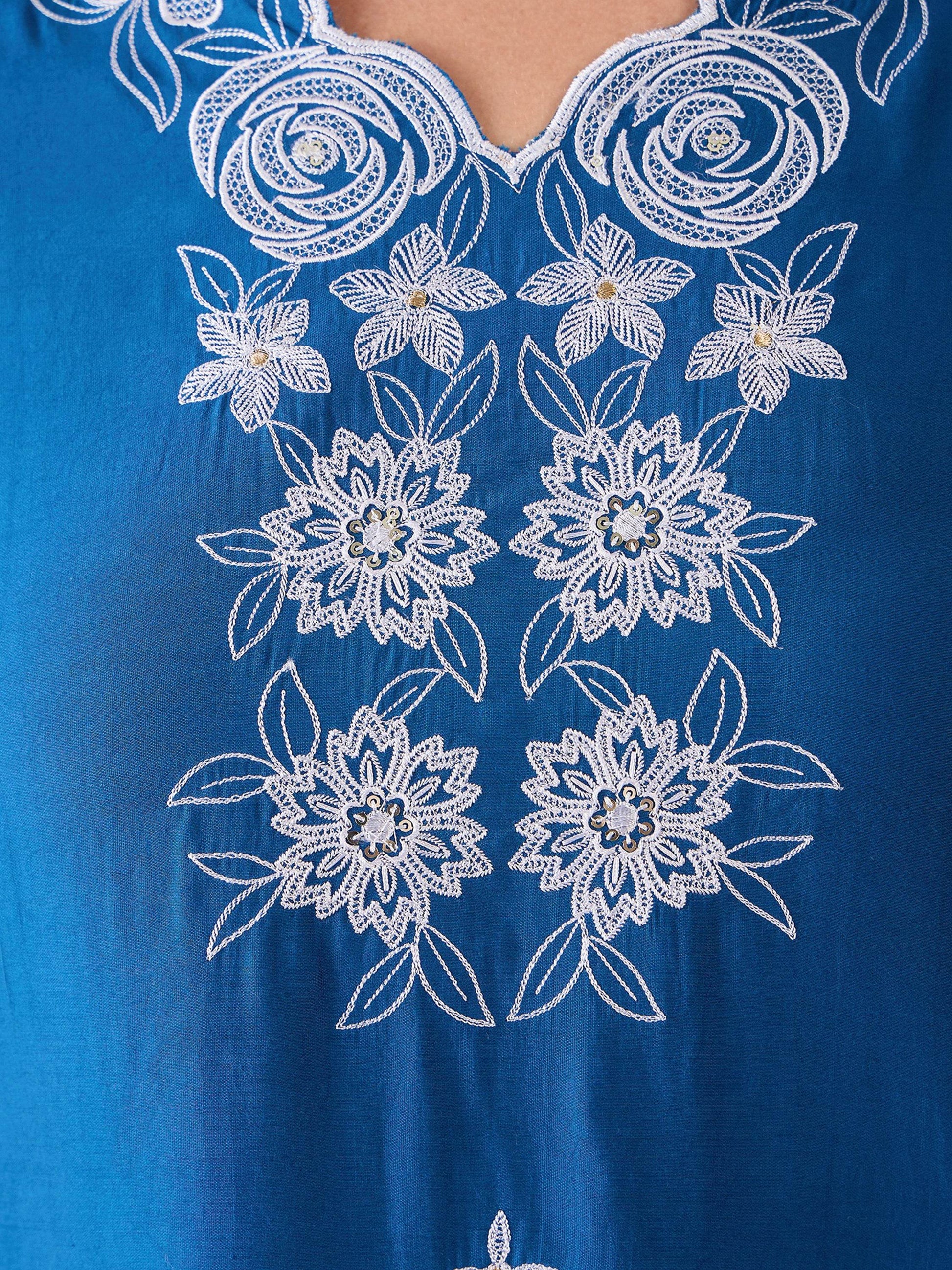 Alluring Blue Chanderi Embroidered Kurta Trouser With Dupatta - Zeel Clothing