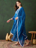 Alluring Blue Chanderi Embroidered Kurta Trouser With Dupatta - Zeel Clothing