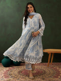 Alluring Blue Embroidered Cotton Readymade Anarkali Suit Pant - Zeel Clothing