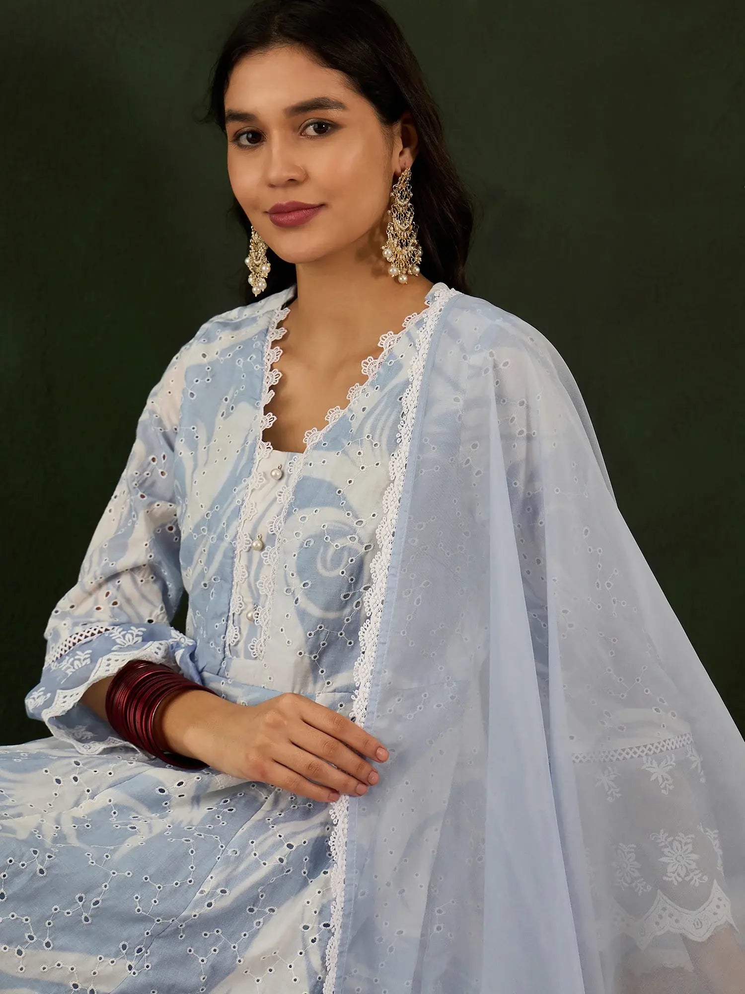 Alluring Blue Embroidered Cotton Readymade Anarkali Suit Pant - Zeel Clothing