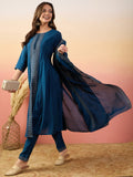 Alluring Blue Embroidered Silk Festival Wear Pant Suit With Dupatta - Zeel Clothing