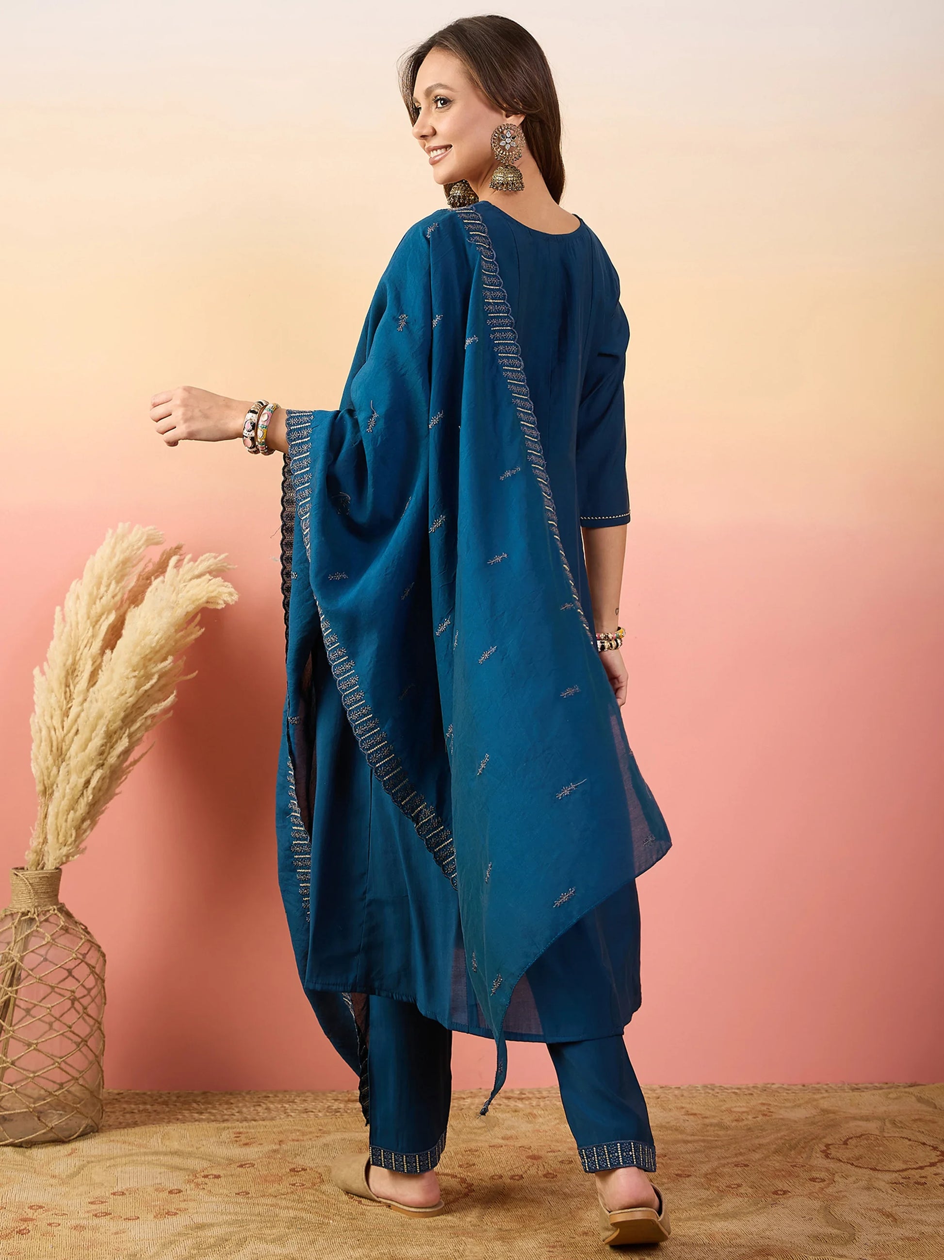 Alluring Blue Embroidered Silk Festival Wear Pant Suit With Dupatta - Zeel Clothing