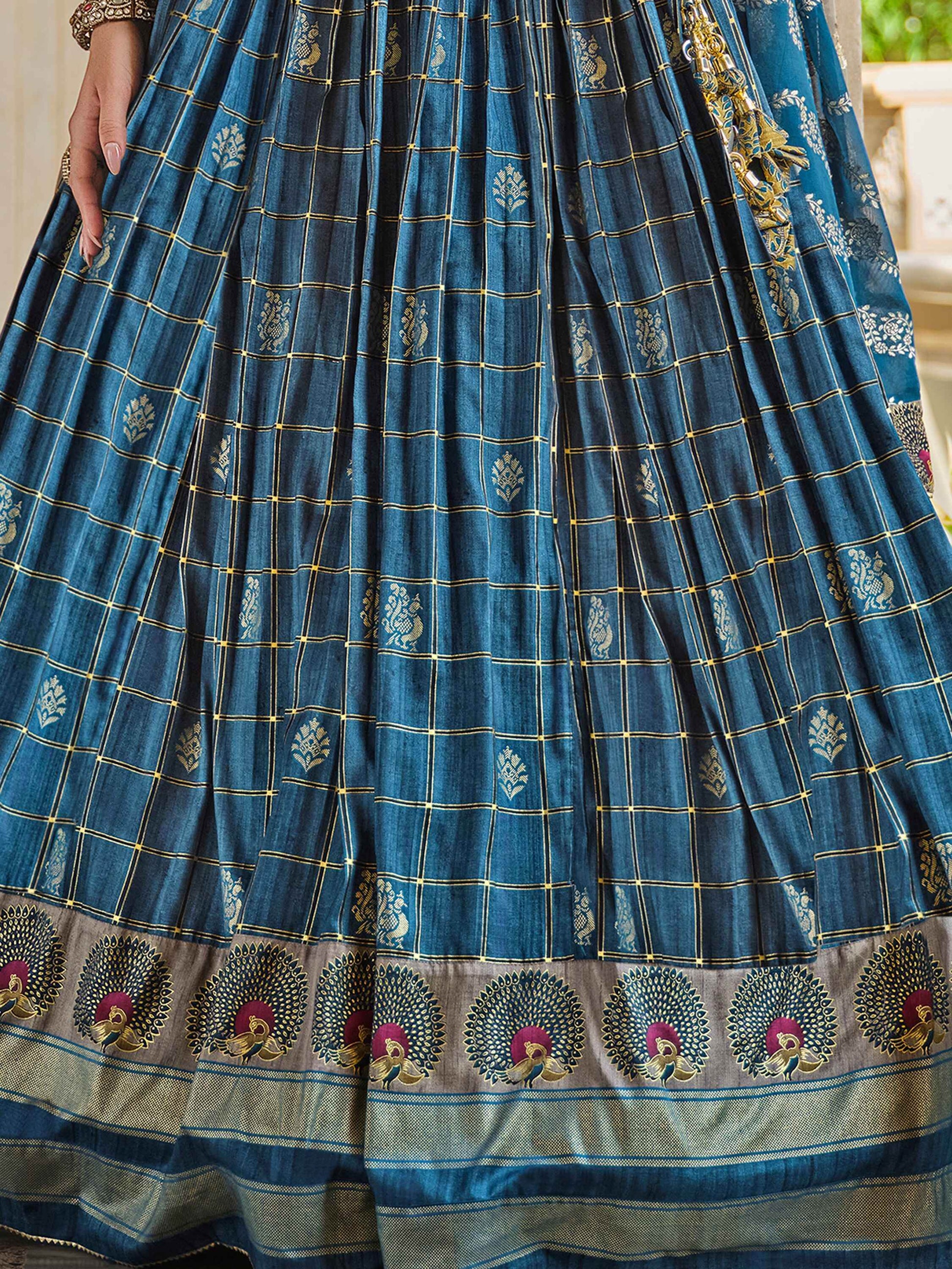 Alluring Blue Foil Print Silk Bridesmaid Lehenga Choli With Dupatta - Zeel Clothing