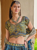 Alluring Blue Foil Print Silk Bridesmaid Lehenga Choli With Dupatta - Zeel Clothing