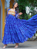 Alluring Blue Kutchi Patch Work Georgette Navratri Special Gown - Zeel Clothing