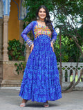 Alluring Blue Kutchi Patch Work Georgette Navratri Special Gown - Zeel Clothing
